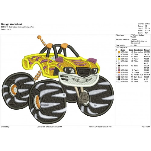 Stripes Blaze and the Monster Machines Filled Embroidery