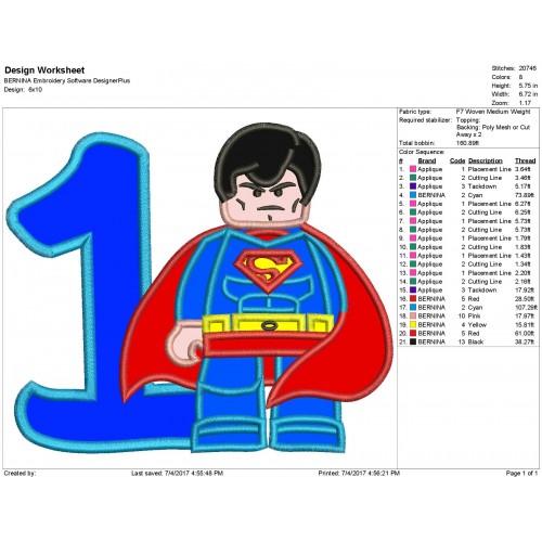 Super Boy 1st Birthday Applique Design