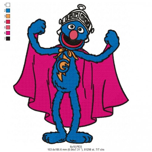 Super Grover Sesame Street Embroidery Design