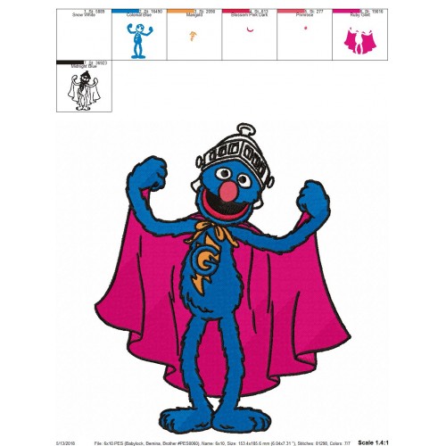 Super Grover Sesame Street Embroidery Design