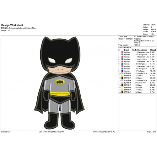 Super Hero Batman Applique Design