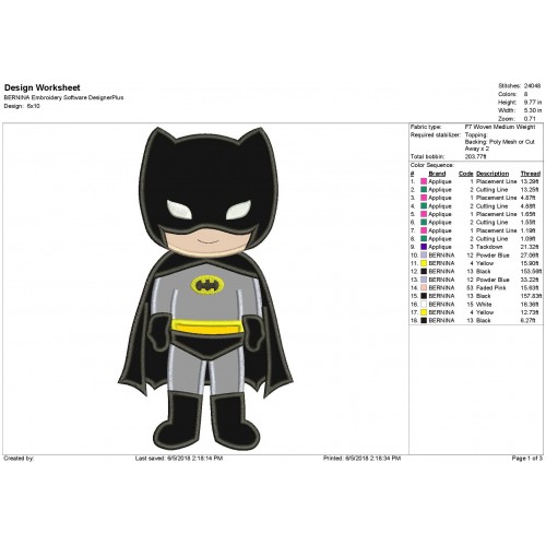 Super Hero Batman Applique Design