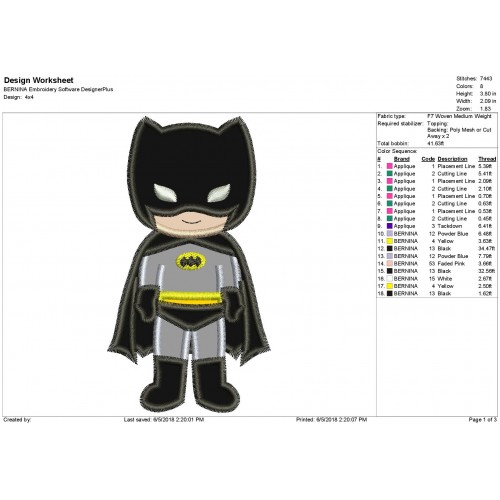 Super Hero Batman Applique Design