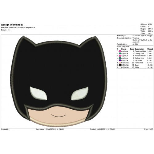 Super Hero Batman Head Machine Applique Design