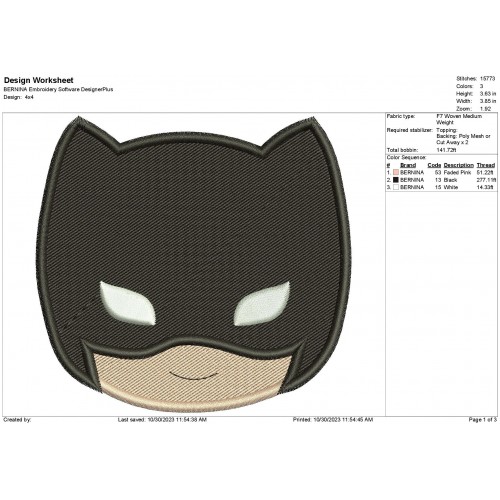 Super Hero Batman Head Machine Embroidery Design
