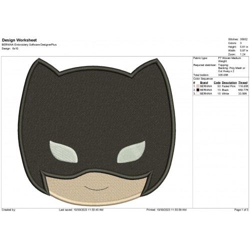 Super Hero Batman Head Machine Embroidery Design