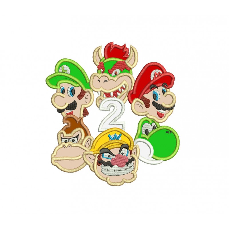 Super Mario 2 Applique Design Mario Luigi Donkey Kong Yoshi Wario Bowser
