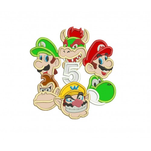 Super Mario Applique Design Mario Luigi Donkey Kong Yoshi Wario and Bowser Applique