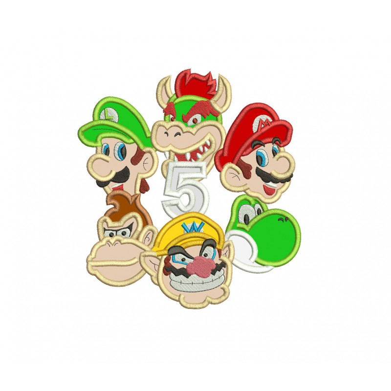 Super Mario Applique Design Mario Luigi Donkey Kong Yoshi Wario and Bowser Applique