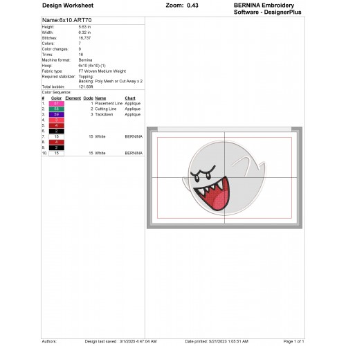 Super Mario Bros Ghost Boo Applique Design Embr