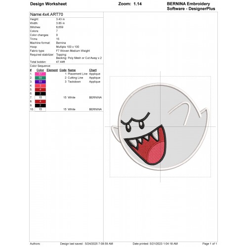 Super Mario Bros Ghost Boo Applique Design Embr