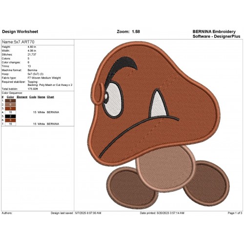 Super Mario Bros Goomba Embroidery Design Embr