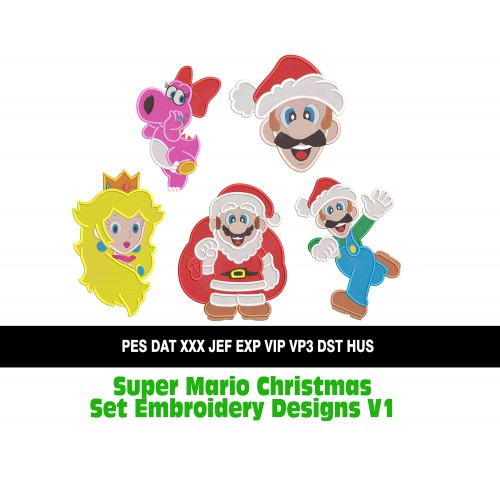 Super Mario Christmas Set Embroidery Designs V1