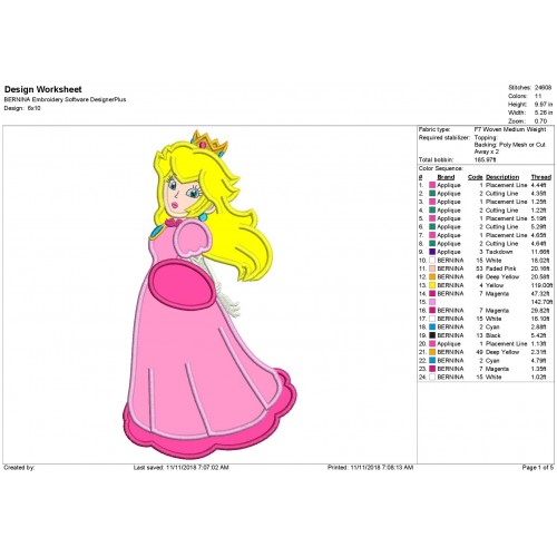 Super Mario Princess Peach Applique Design