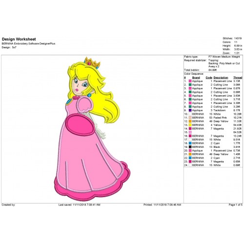 Super Mario Princess Peach Applique Design