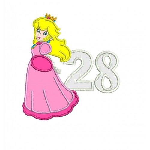 Super Mario Princess Peach with 28 Number Applique Design