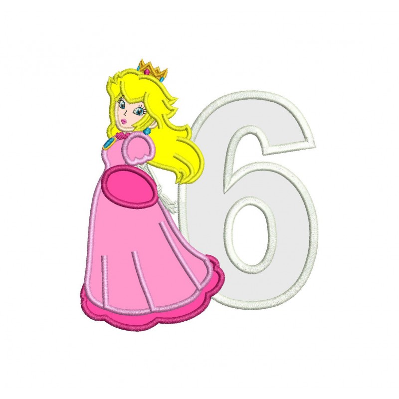 Super Mario Princess Peach with 6 Number Applique Design