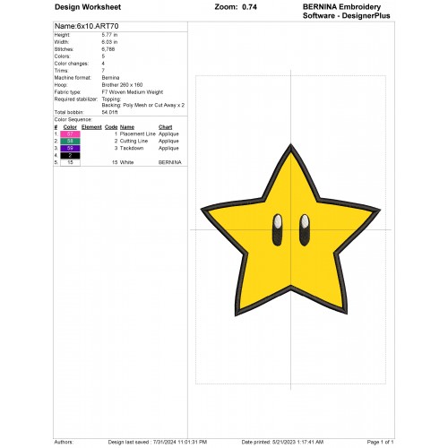 Super Mario Super Star Applique Design Embr