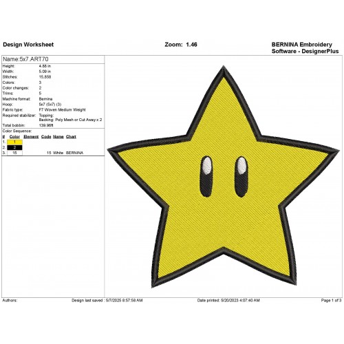 Super Mario Super Star Embroidery Design Embr