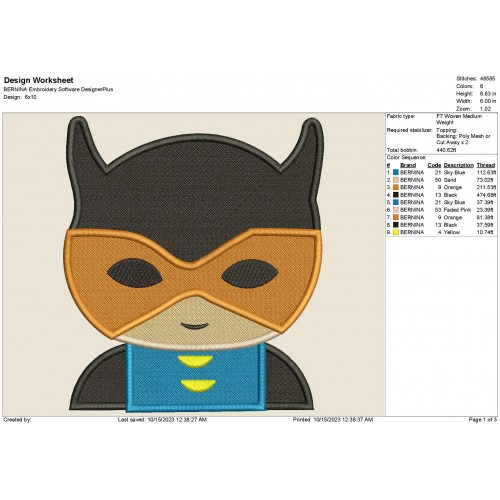 Superhero Peeker Fill Stitch Embroidery Design