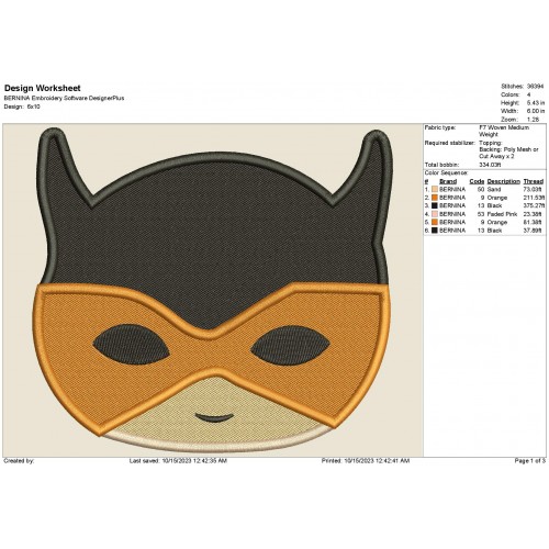 Superhero Peeker Head Fill Stitch Embroidery Design