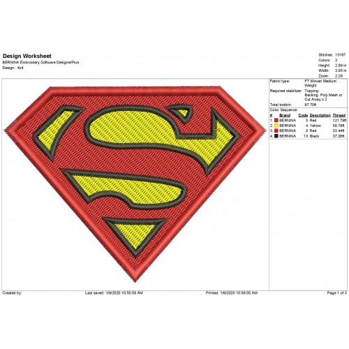 Superman Fill Stitch Embroidery Design