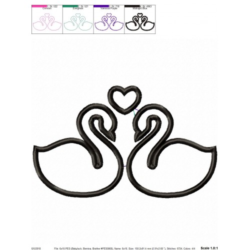 Swans Couple of Love Applique Design
