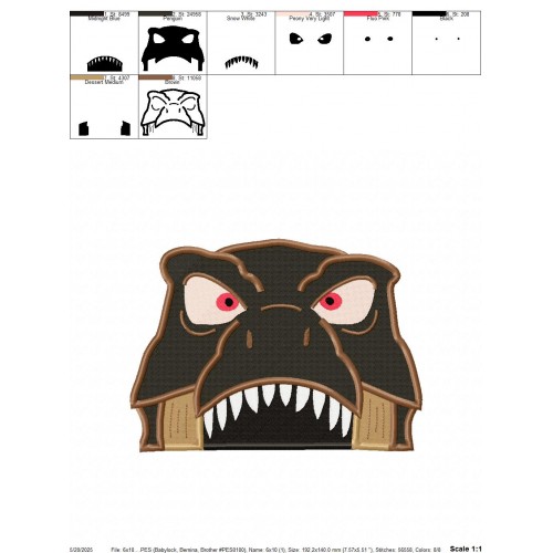 T Rex Face Embroidery Design Embr