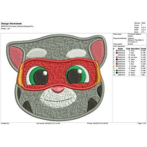 Talking Tom Hero Embroidery Design