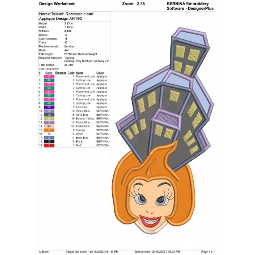 Tallulah Robinson Head Applique Design
