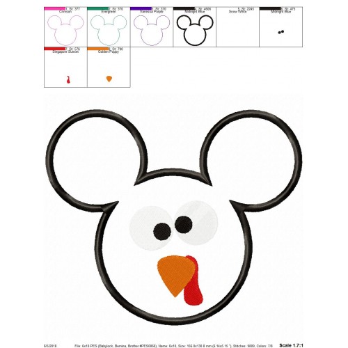 Thanksgiving Turkey Mickey Applique Design