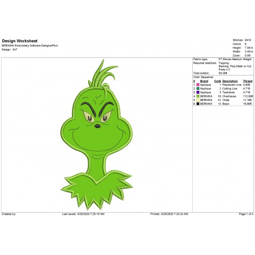 The Grinch Head Applique Design