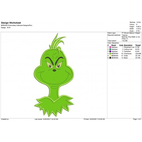 The Grinch Head Applique Design