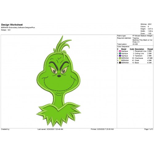 The Grinch Head Applique Design