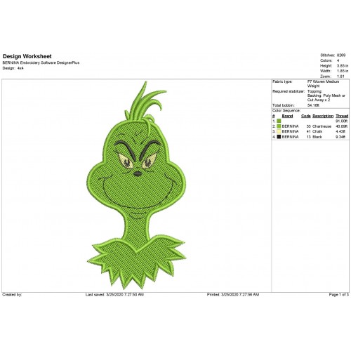 The Grinch Head Filled Embroidery Design
