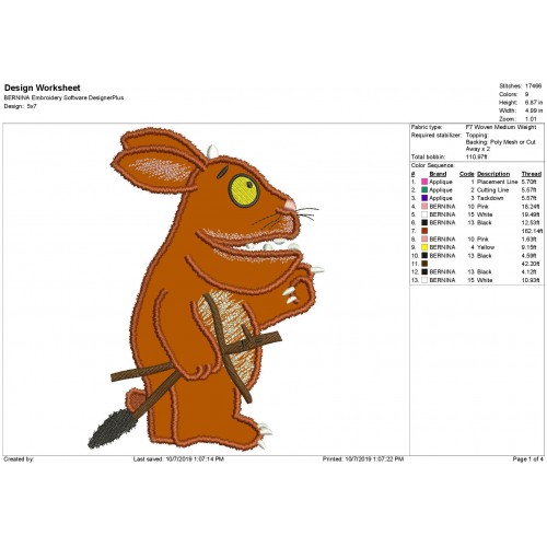 The Gruffalo Child Applique Design