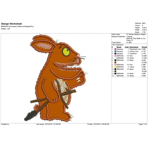 The Gruffalo Child Applique Design