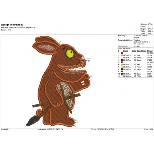 The Gruffalo Child Filled Embroidery Design