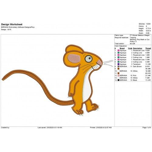 The Gruffalo Mouse Applique Design