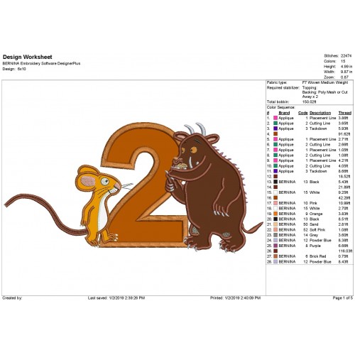 The Gruffalo and The Mouse with a Number 2 Applique Design