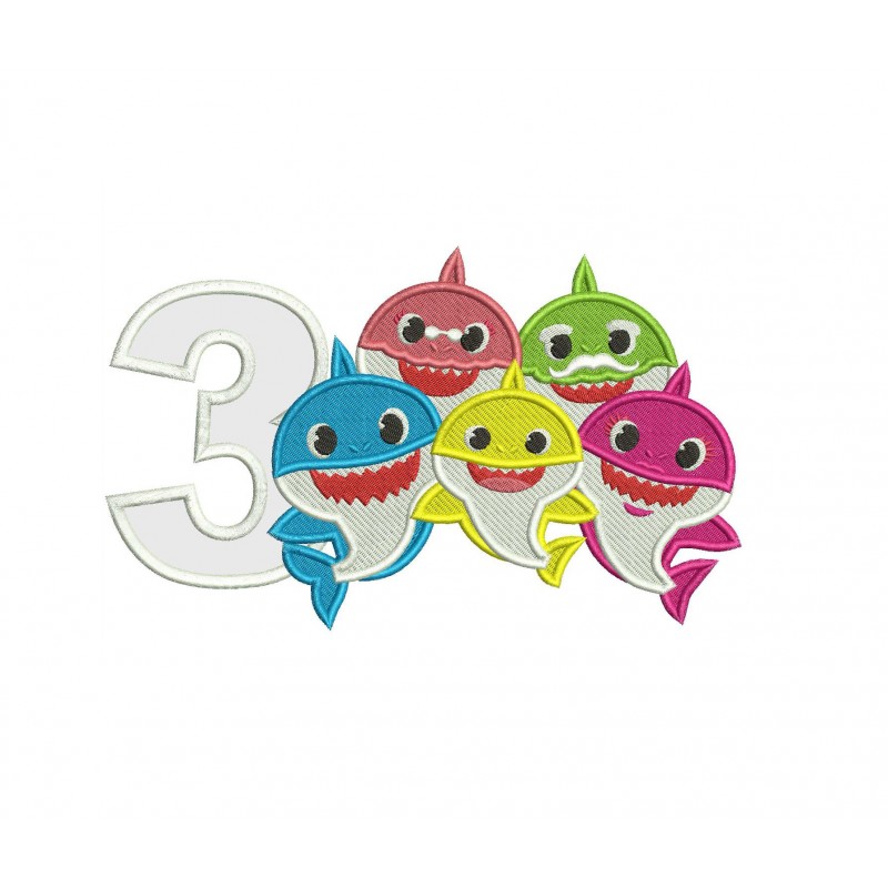 The Shark Family Number 3 Filled Embroidery Design