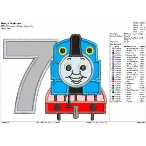 Thomas The Train Number 7 Applique Design