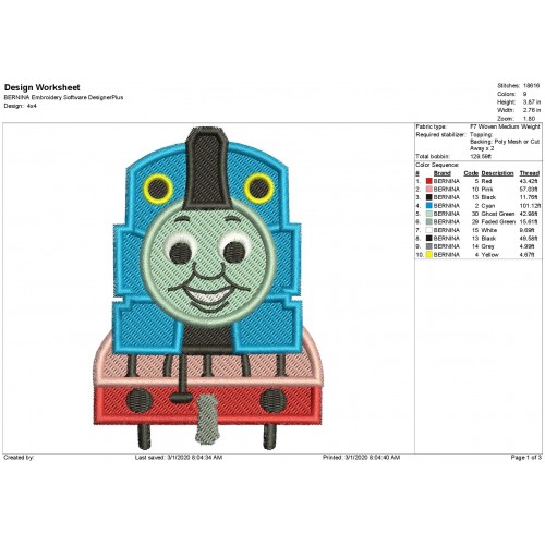 Thomas the Train Embroidery Design
