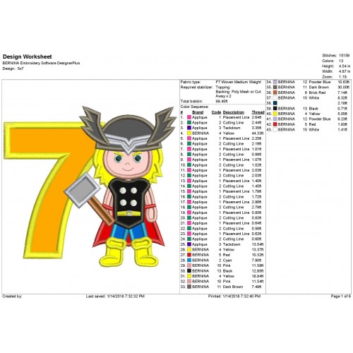 Thor 7th Birthday Applique Design