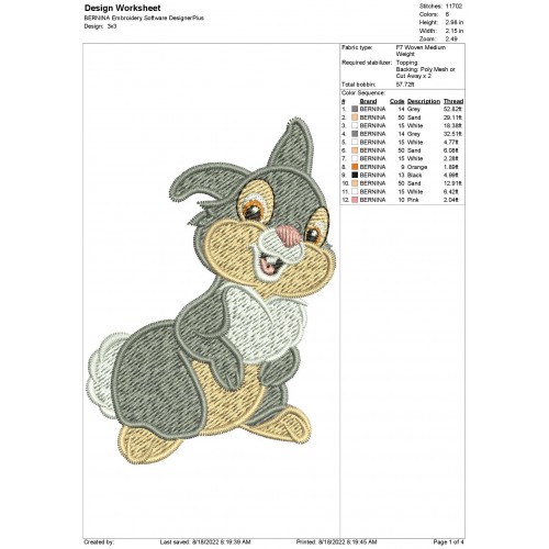 Thumper from Bambi Embroidery Design