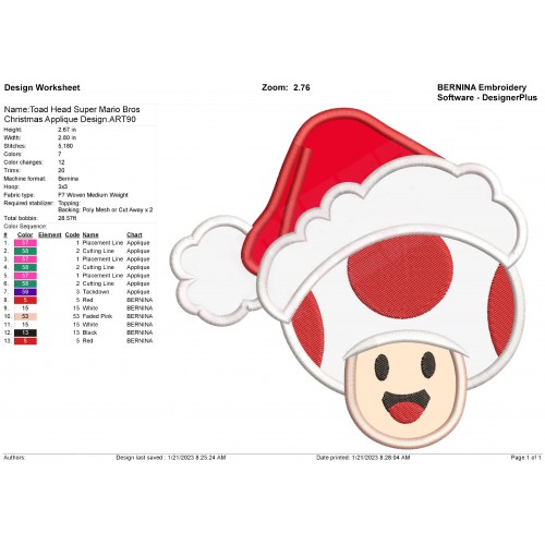 Toad Head Super Mario Bros Christmas Applique Design