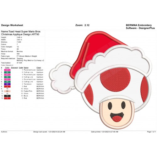 Toad Head Super Mario Bros Christmas Applique Design