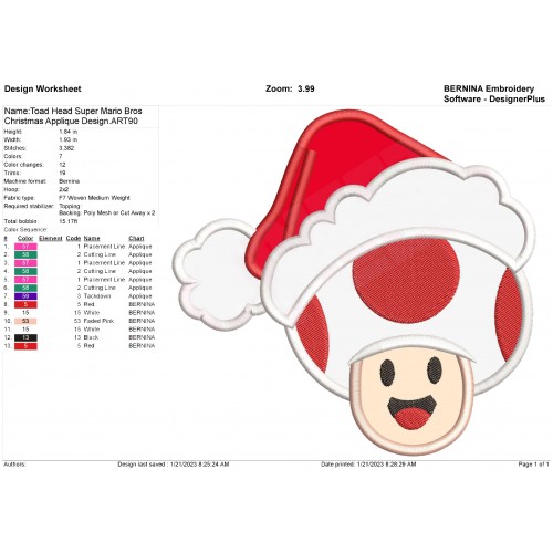 Toad Head Super Mario Bros Christmas Applique Design