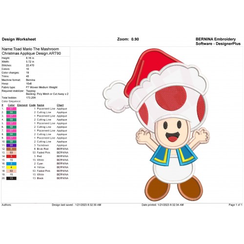 Toad Mario The Mashroom Christmas Applique Design