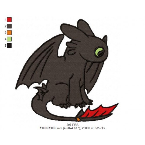 Toothless Embroidery Design
